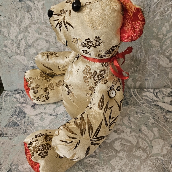 Vintage Embroidered Asian Silk Chinese Plush Teddy Bear Rotating Arms Legs - Picture 7 of 16